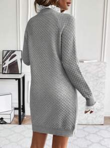 SHEIN Clasi Women'S Frill Trim Raglan Sleeve Long Sleeve Sweater Dress - Grey - View 2