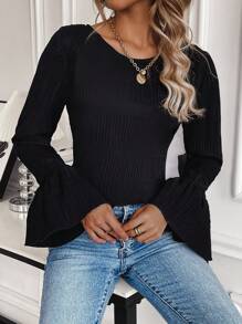 SHEIN LUNE Solid Colored Ruffled Sleeve Blouse