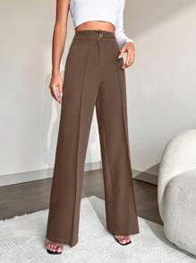 EURMUSE 直筒西裝褲 - 棕色 - 查看 4