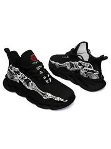 Men's Skull & Hand Bone Print Trail Running Shoes With Blade Outsole, Comfortable Breathable Lightweight Shock Absorption Cushioned Soft Sole