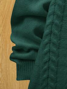 SHEIN Tween 男孩休閒寬鬆長袖高領毛衣 - 墨綠色 - 查看 3