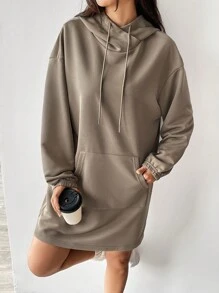 SHEIN EZwear 下垂肩針織連帽裙 - 棕色 - 查看 1