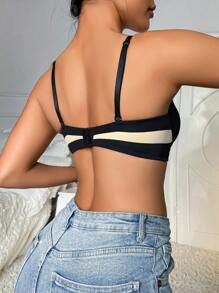 Women's Contrast Color Hollow Out Design Bra - Black - View 2