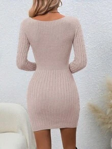 SHEIN Clasi 女修身羅紋 V 領修身連身裙 - 粉色 - 查看 2