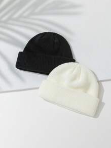ROMWE 2入組男女皆宜黑白針織帽套裝,休閒保暖冬季帽子