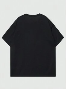 ROMWE MEN Street Life Áo thun nam trễ vai in khẩu hiệu ngôi sao năm cánh, đi học - màu đen - Xem 2