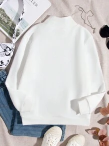 SHEIN 少女高領字母刺繡運動衫 - 白色 - 查看 2
