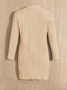 SHEIN Bé gái Thoải mái Màu thuần Đầm giản dị - Màu be - Xem 2