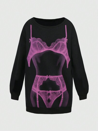 Felpa Con Cappuccio Oversize A Collo Tondo Cyberpunk In Stile Bikini Sexy Per San Valentino