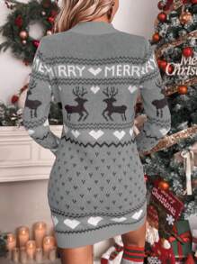 SHEIN Essnce Mẫu giáng sinh Đầm Áo len - Xám - Xem 2