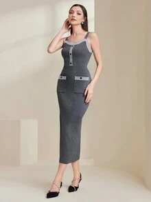 Modelyn Colorblock Button Detail Sweater Dress And Cardigan - Multicolor - View 5