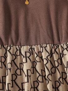 Teen Girls' Long Sleeve Printed Dress - Brown - View 3