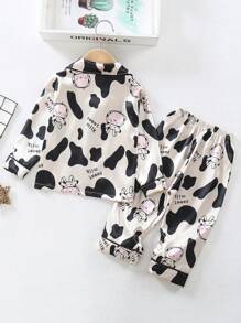 Baby Girls' Cow & Letter Printed Pajama Set - Apricot - View 2