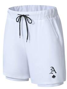 Manfinity LEGND Men's Letter Graphic Drawstring Waist 2-In-1 Shorts - White - View 3