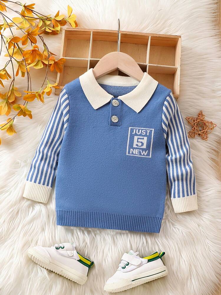 Baby Boys' Striped And Text Print Sweater