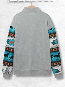 Manfinity Homme Loose Fit Men's Half Button Animal Printed Sweatshirt - Grey - View 2