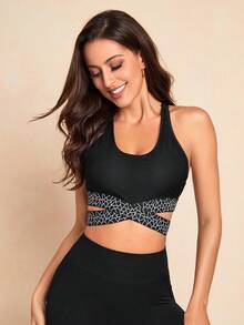 Yoga Trendy 網眼透氣瑜珈背心,適用於健身、運動內衣訓練 - 黑色 - 查看 5