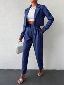 EURMUSE Ladies' Striped Suit Jacket And Pants Set - Royal Blue - View 4