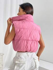 SHEIN EZwear 拉链短款背心夹棉外套 - 粉色 - 查看 2