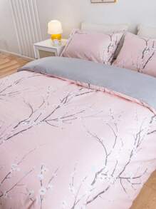Cherry Blossom Pattern Duvet Cover Set Without Filler, Polyester Bedding For Bedroom