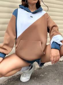 SHEIN MOOSTA 女士撞色字母印花连帽衫，长袖上衣，毕业季、返校季、教师节，女士返校套头衫秋季卫衣 - 彩色 - 查看 6