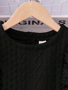 SHEIN Váy trang trí viền xếp nếp màu trơn giản dị và thanh lịch cho cô gái Tween - màu đen - Xem 6