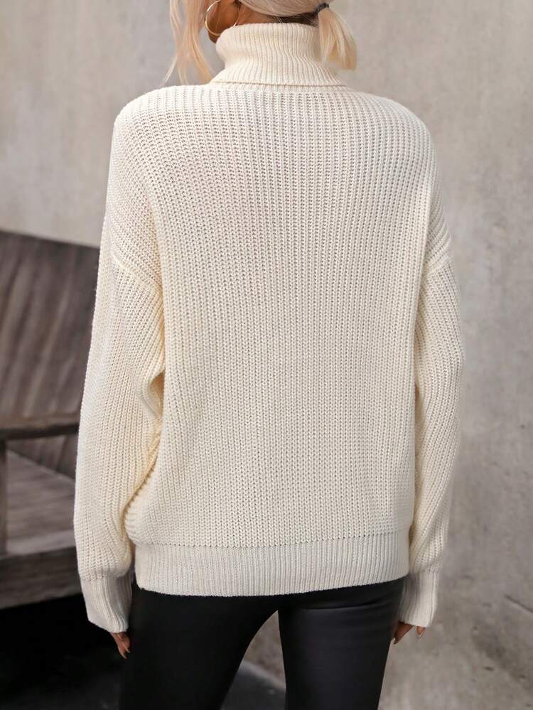 Asymmetric Hem High Neck Knit Pullover Fall Winter Sweater