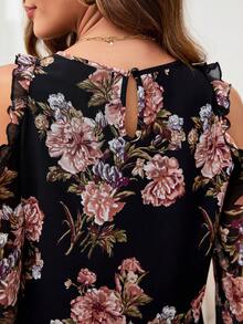 SHEIN Clasi 全印花菌褶邊蕾絲圓領短袖女襯衫 - 彩色 - 查看 6