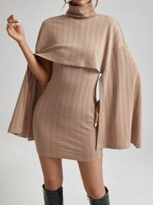 SHEIN Privé Women's High Collar Batwing Sleeve Top And Dress Set