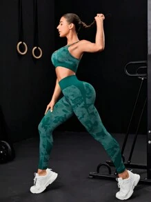 Powerista Conjunto de ropa deportiva para mujer - Conjunto de entrenamiento - Verde - Ver 2