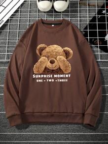 Manfinity Homme Men's Plus Size Cartoon Printed Sweatshirt - Coffee Brown - View 3