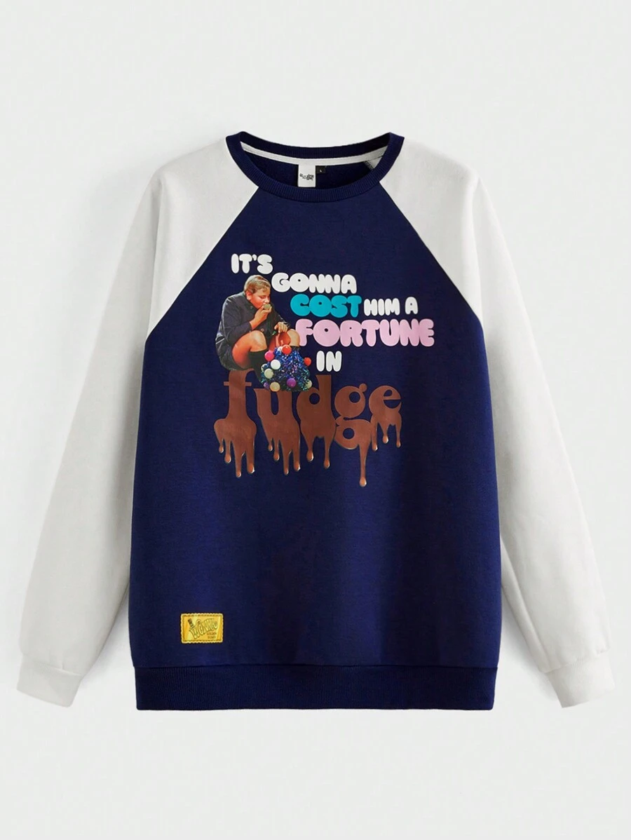 Willy Wonka and the Chocolate Factory X SHEIN Men's Round Neck Printed Sweatshirt With Raglan Sleeves