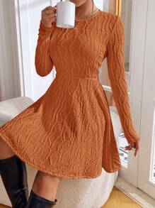 SHEIN Essnce 女士純色連衣裙,不帶腰帶 - 鏽棕色 - 查看 6