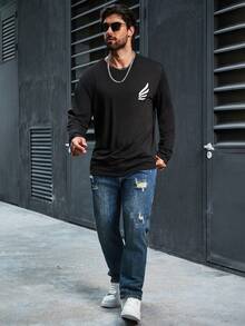 Manfinity Homme Men's Plus Size Graphic Printed Long Sleeve T-shirt - Black - View 6