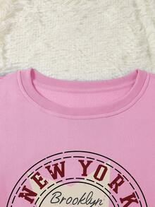 SHEIN EZwear Plus Size Women's Thermal Lined Letter Print Sweatshirt - Pink - View 7