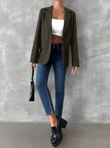 EURMUSE Ladies' Solid Color Suit Jacket - Khaki - View 5