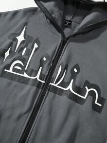 Aesthetic Post--Men's Loose Fit Zipper Front Hoodie With Thermal Lined - Grey - View 4