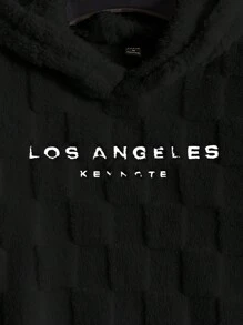 Manfinity BRENVOR Men Letter Embroidery Teddy Hoodie, For Fall Winter, Couple Things, Long Sleeve Top - Black - View 4