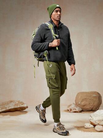 In My Nature Men Half Zip Kangaroo Pocket Outdoor Fleece Pullover