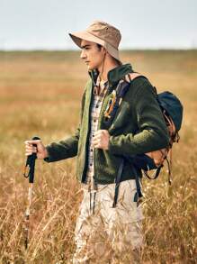 In My Nature 男士拉鏈開襟戶外搖粒絨夾克 - 軍綠色 - 查看 4