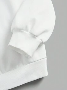 Willy Wonka and the Chocolate Factory X SHEIN Plus號字母&花園圖形束口帽白色連帽衛衣 - 白色 - 查看 3