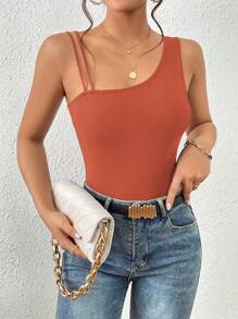 SHEIN Essnce 女士不对称肩上衣 - 鏽棕色 - 查看 1