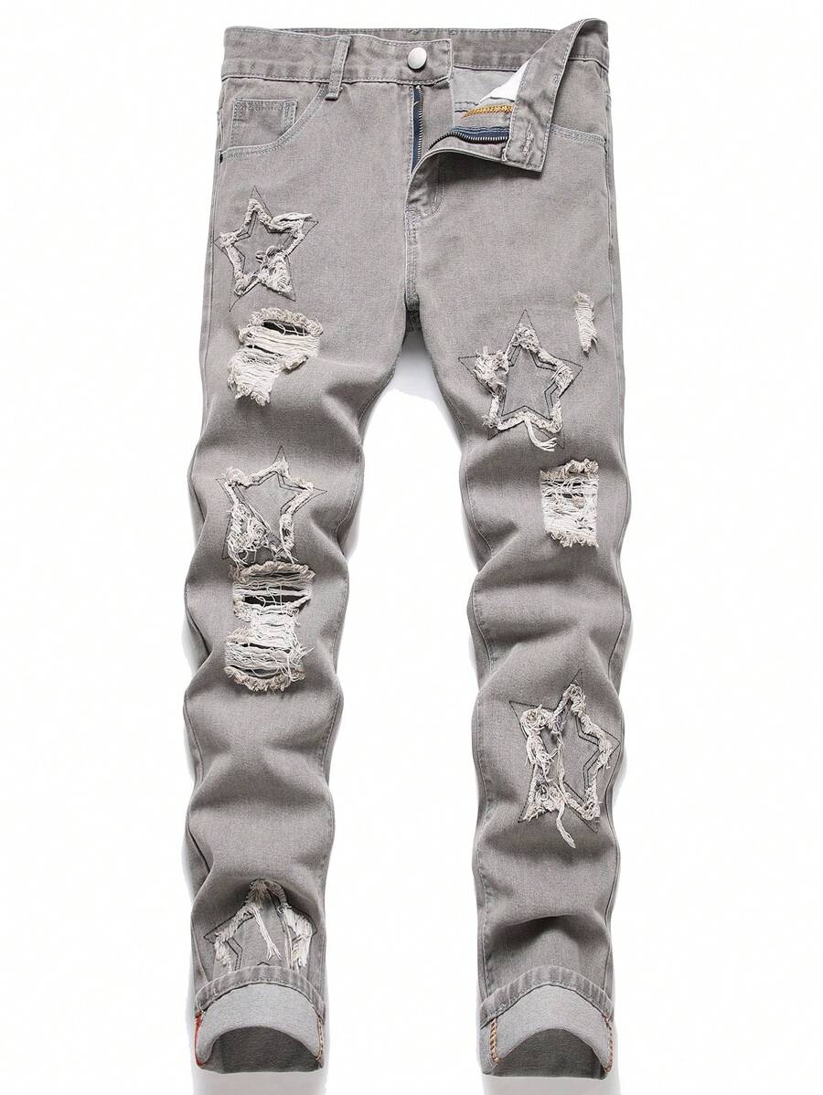 Tween Boy Casual Distressed Denim Jeans - Grey - View 1