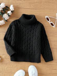 SHEIN Suéter De Cuello Alto De Color Sólido Para Niña - Negro - Ver 1