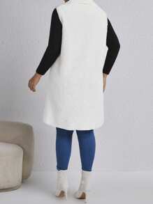 SHEIN LUNE Kích thước lớn Mở Mặt trước Áo vest Có khăn choàng Vòng cổ Và Giường đôi tiêu chuẩn Túi - trắng - Xem 2