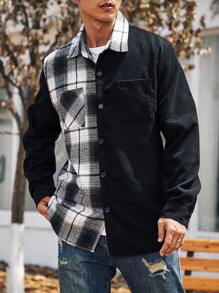 Manfinity Homme Männer Mantel mit Plaid Muster, Tasche Flicken, Knopf,