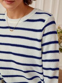 SHEIN Frenchy Của phụ nữ Sọc Áo len - Xanh đậm - Xem 5