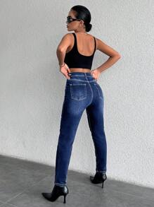 EURMUSE 高腰緊身牛仔褲 - 藏蓝色 - 查看 2