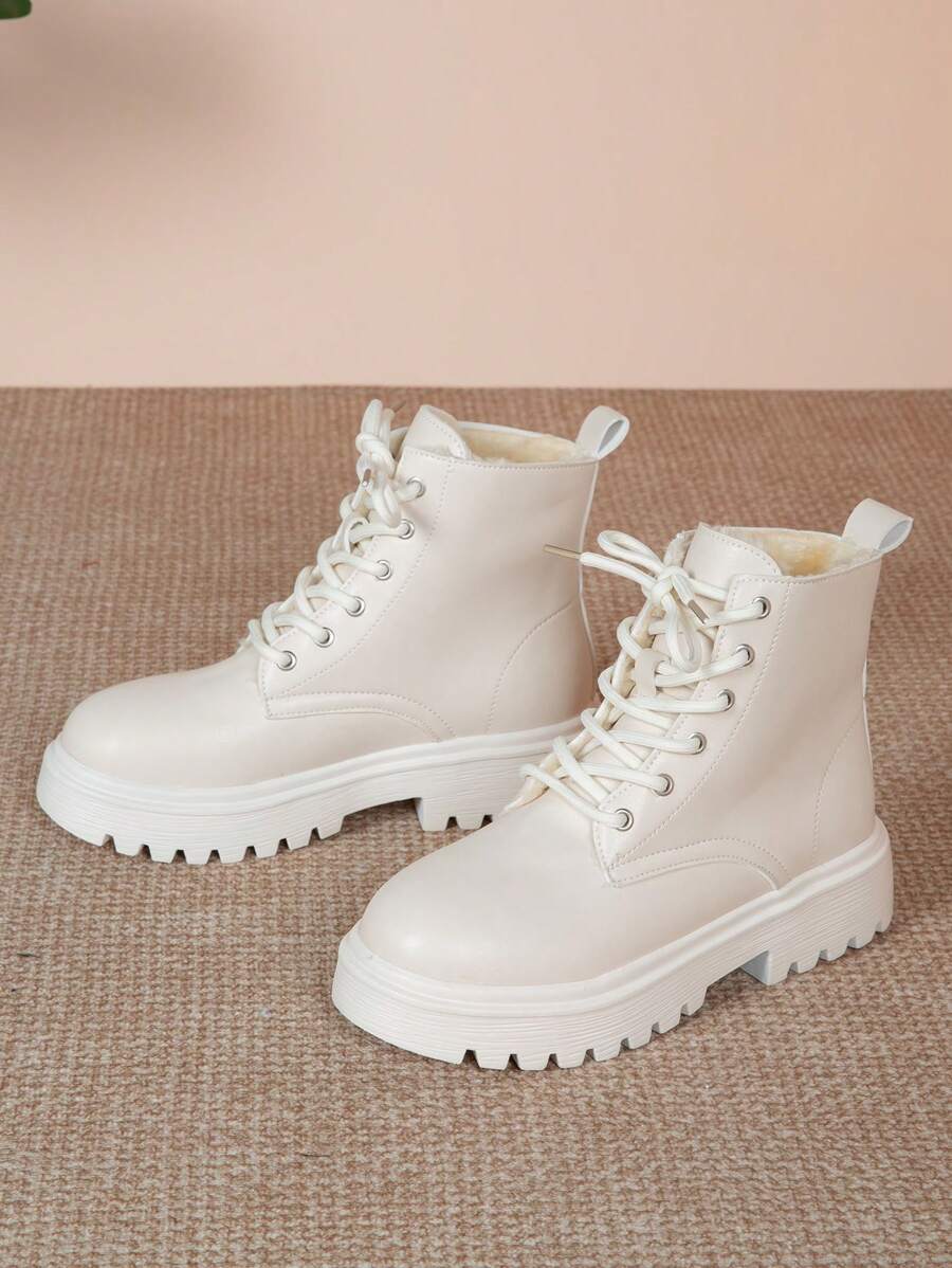 女士秋冬新款黑色和米色短靴，休闲 - 米色 - 查看 1