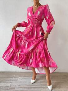 Breezaya Women's Shirred Waist Ruffle Hem Dress Maxi Women Outfit Fall Cloth For Women - Multicolor - View 3